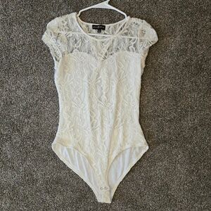 Y2K Almost Famous White Dainty Feminine Lace Sheer Mesh Layering Blouse Bodysuit